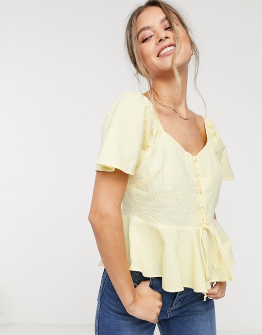 Brave Soul lace up front blouse in yellow