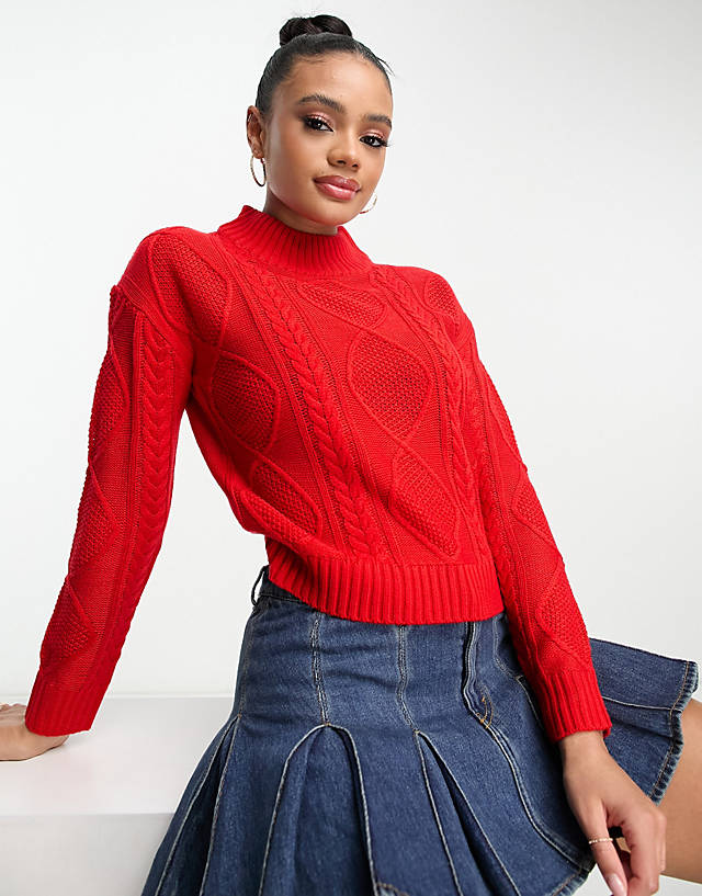 Brave Soul - landale cable knit jumper with button detai in red