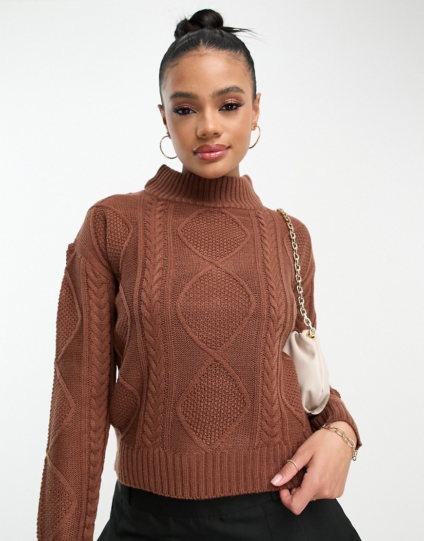 Brave Soul landale cable knit jumper with button detail in brown