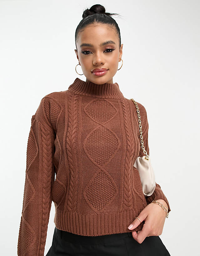Brave Soul - landale cable knit jumper with button detail in brown