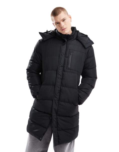 Brave Soul – Lang geschnittene Steppjacke in Schwarz mit abnehmbarer Kapuze - view 1