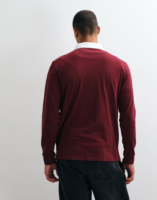 Brave Soul Langarm-Rugbyshirt in Burgunderrot und Weiß, 5 von 5