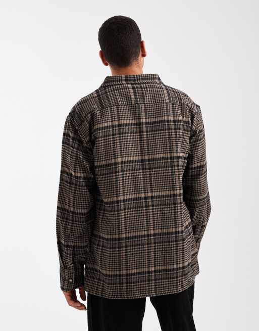 Brave Soul – Langärmlige Hemdjacke mit Brusttasche und Karomuster in Schwarz und Hellbraun, 3 von 5