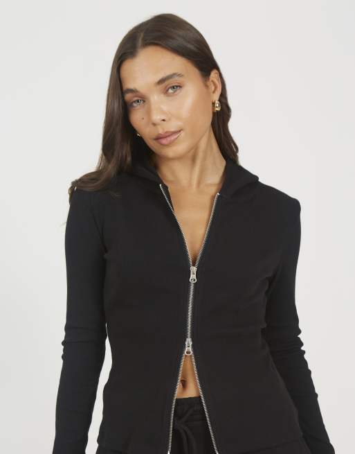 Brave Soul – Langärmlige Kapuzenjacke in Schwarz mit Reißverschluss, 3 von 4