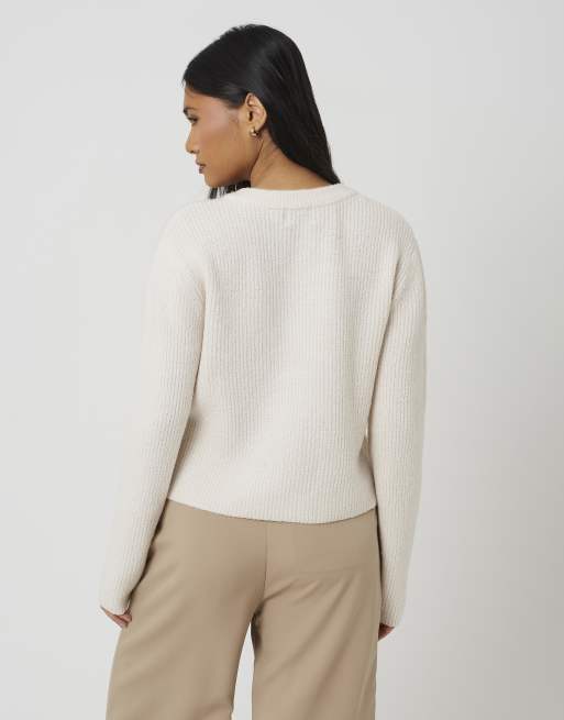 Brave Soul langärmlige Strickjacke im Fischerstrick in Beige, 2 von 4