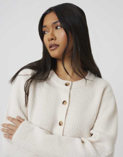 Brave Soul langärmlige Strickjacke im Fischerstrick in Beige, 4 von 4