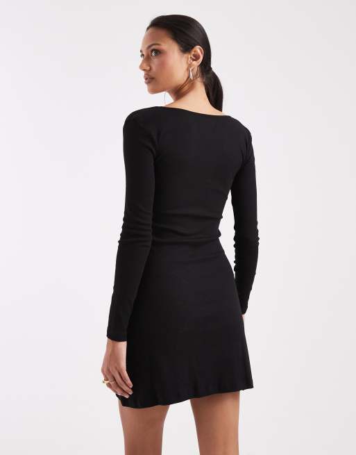 Brave Soul – Langärmliges Jersey-Minikleid in Schwarz mit Bindedetail vorne, 3 von 4