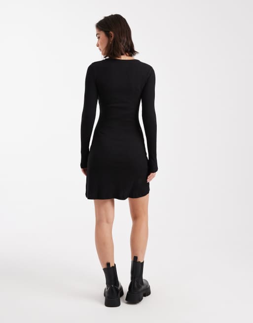 Brave Soul – Langärmliges Minikleid aus Jersey in Schwarz mit Puffärmeln, 4 von 4