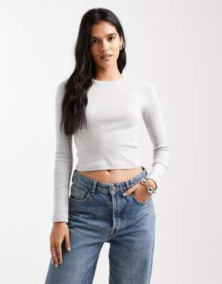 Brave Soul - Langärmliges Shirt aus Baumwolle in Grau meliert