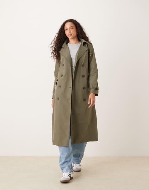 Brave Soul - Lange double breasted trenchcoat met afneembare capuchon in licht kaki - view 1