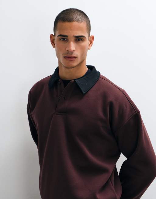Brave Soul langærmet henley-T-shirt i bordeaux og navy, 3 af 5