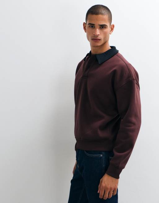 Brave Soul langærmet henley-T-shirt i bordeaux og navy, 4 af 5