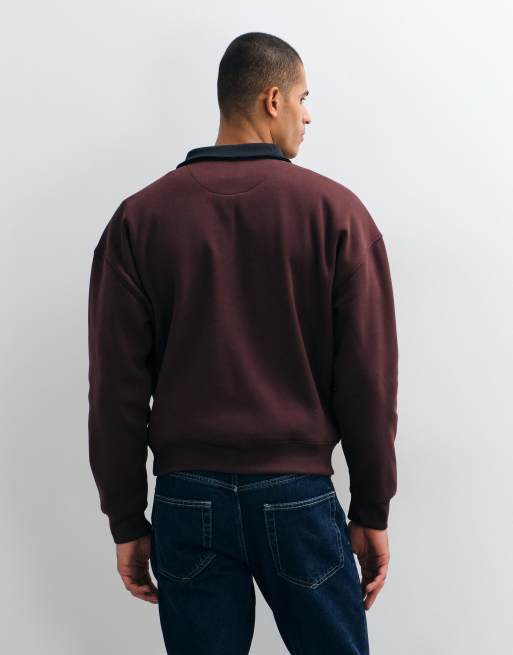 Brave Soul langærmet henley-T-shirt i bordeaux og navy, 5 af 5