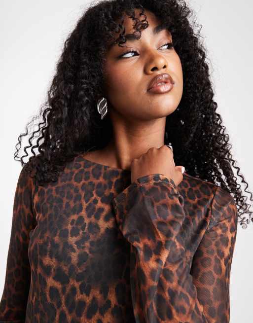 Brave Soul - Langærmet maxikjole med leopardprint i mesh, 2 af 4