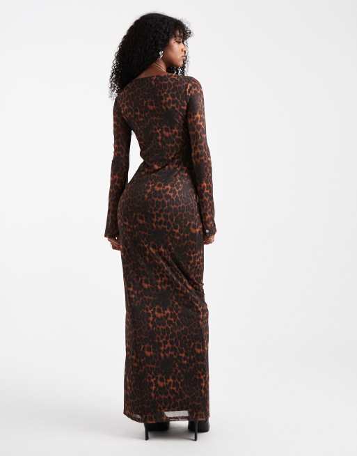 Brave Soul - Langærmet maxikjole med leopardprint i mesh, 4 af 4