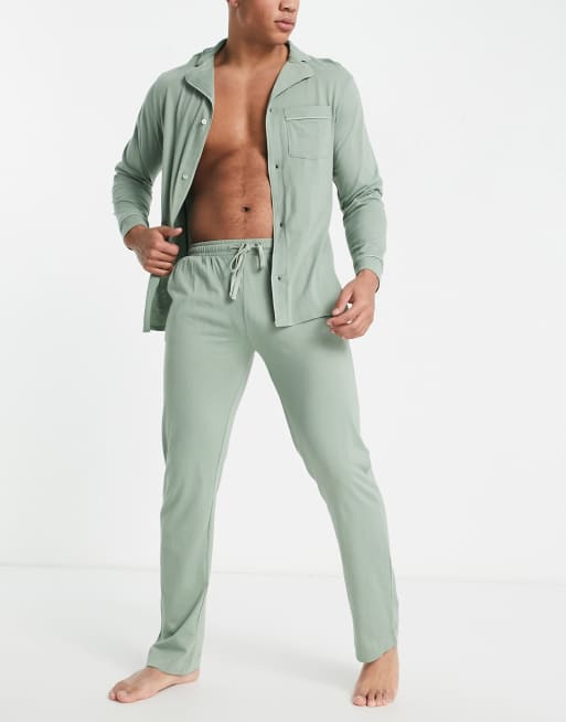 Brave Soul - Langærmet pyjamassæt med knapper i salviegrøn