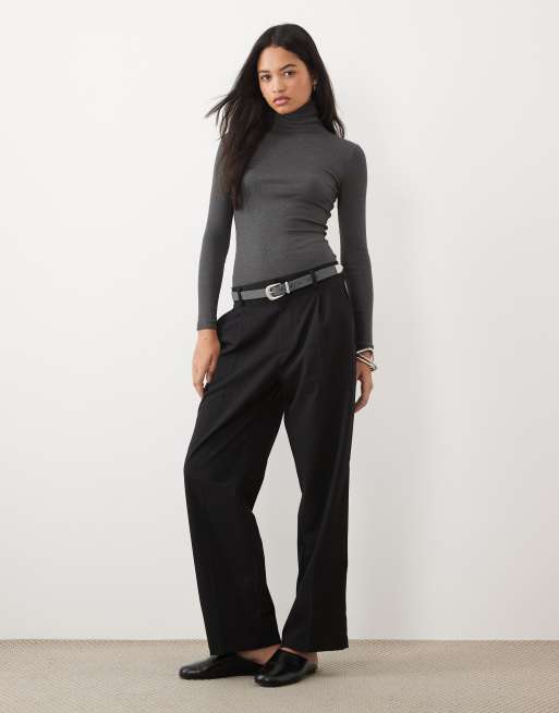 Brave Soul langærmet ribstrikket rullekrave-top i charcoal marl, 2 af 4