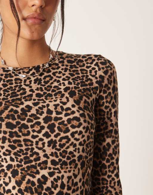 Brave Soul - Langærmet top med rund hals og leopardprint i blødt jersey, 3 af 4
