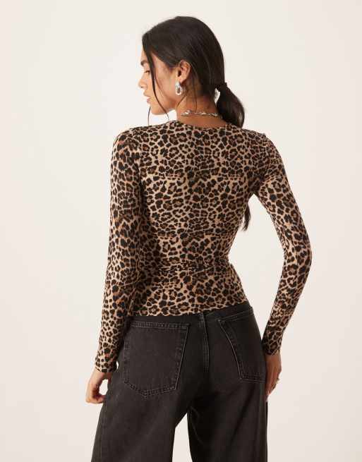 Brave Soul - Langærmet top med rund hals og leopardprint i blødt jersey, 4 af 4