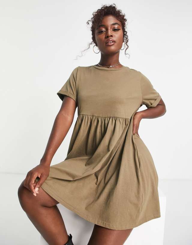 Brave Soul lara smock mini dress in khaki