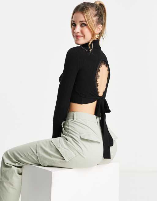 Brave Soul lavin tie back jumper with lace
