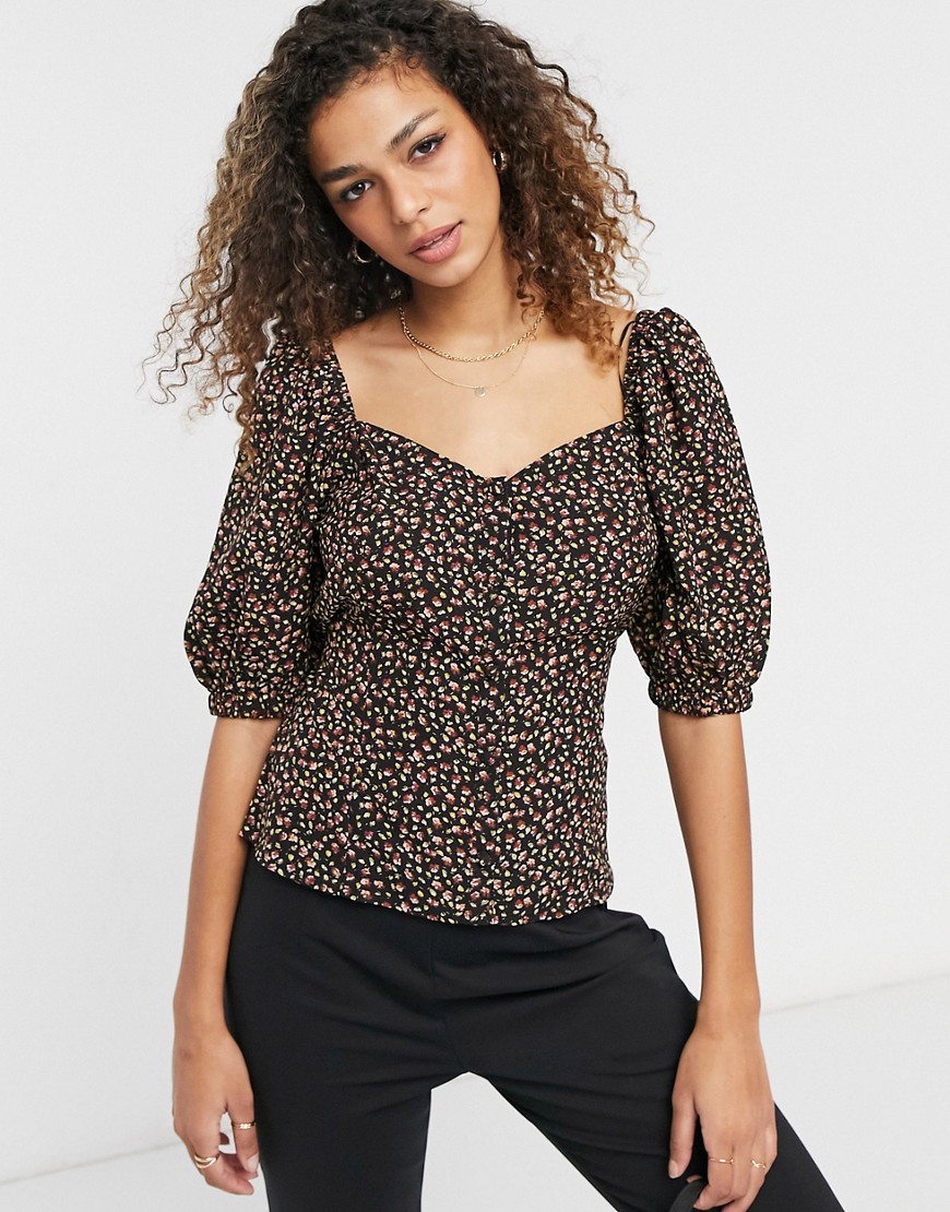 Brave Soul League blouse in ditsy floral print-Multi