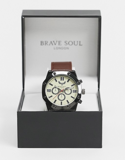 Brave Soul leather watch in black
