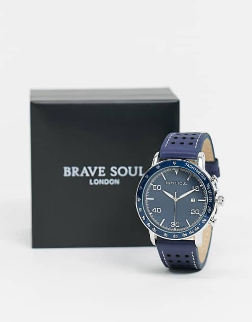 Brave soul leather watch in black