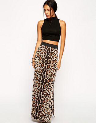 leopard print maxi skirt with split