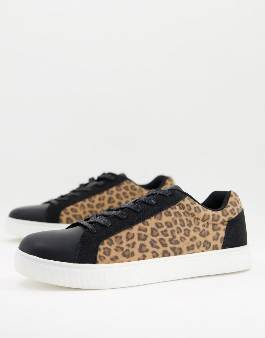 Brave Soul leopard print sneakers-Black