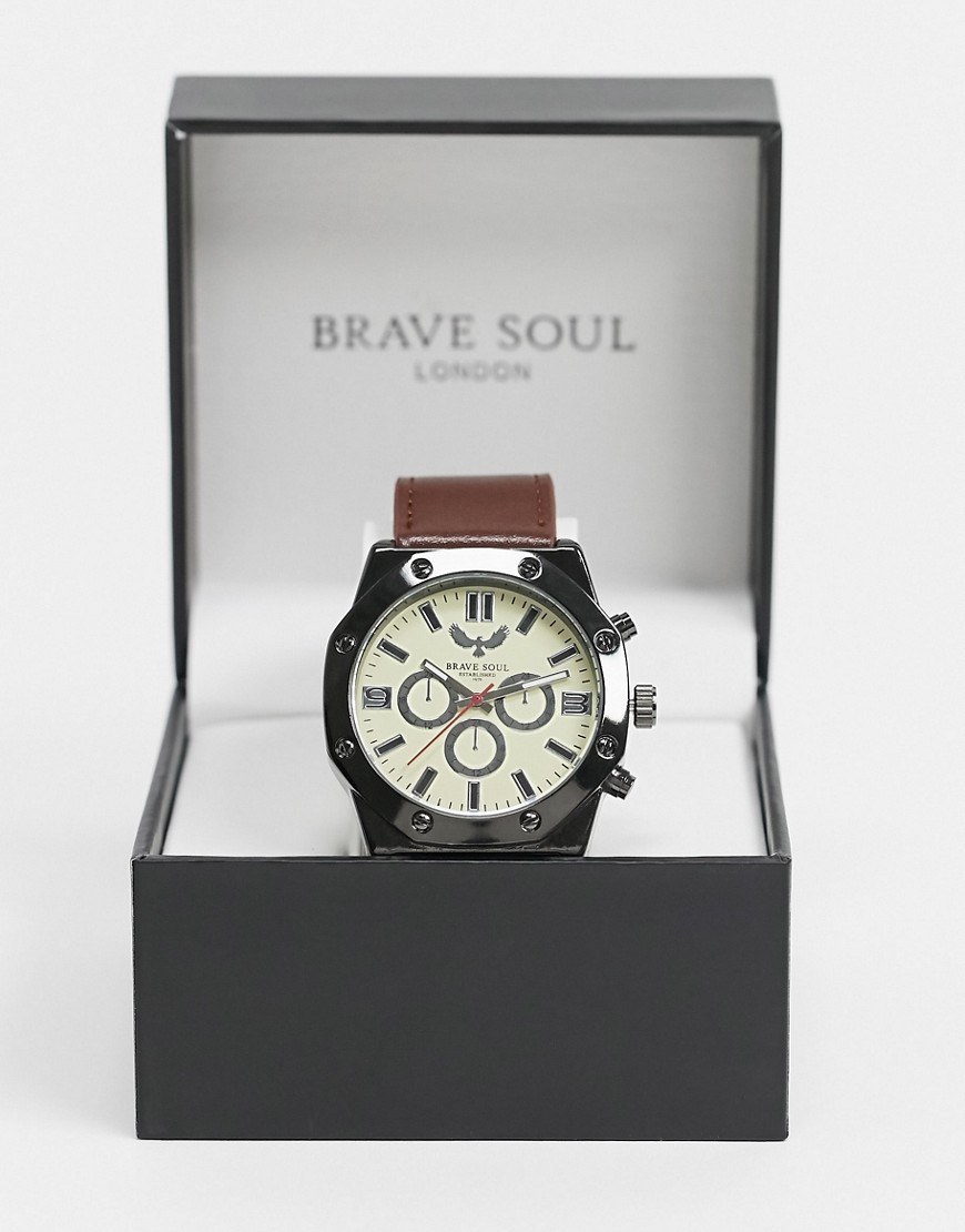 Brave Soul - Leren horloge in zwart-Bruin