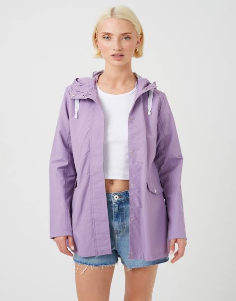 Brave Soul Lightweight coated hooded jacket in lilac - view 1