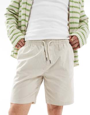 Brave Soul Brave Soul lightweight cotton elasticated waist shorts in light stone-Neutral