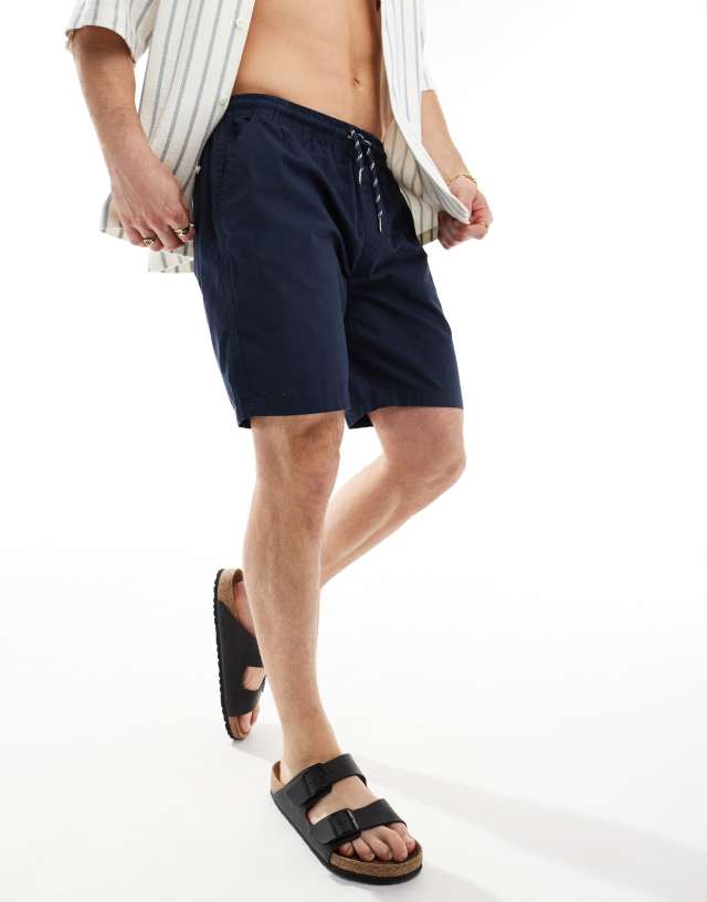 Brave Soul - lightweight cotton elasticated waist shorts in navy