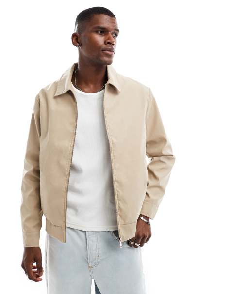 Brave Soul Lightweight harrington jacket in stone - view 1