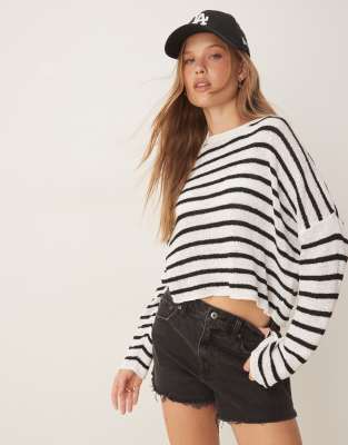 Brave Soul Lightweight stripe jumper in white