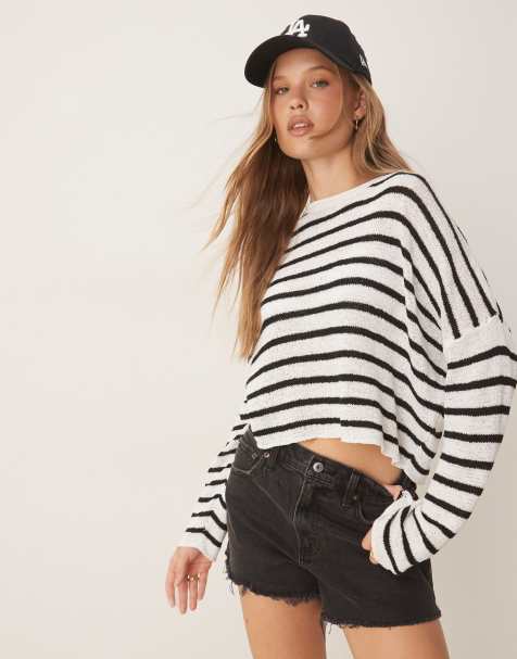 Brave Soul Lightweight stripe jumper in white - view 1