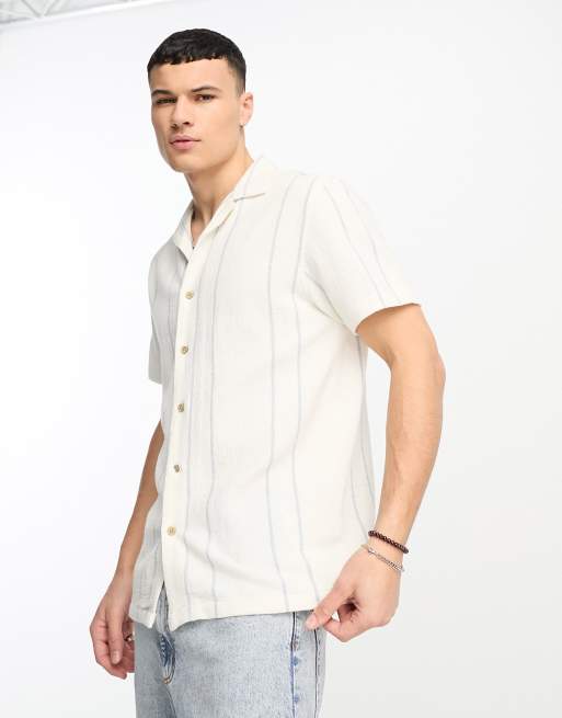 Brave Soul linen blend revere collar shirt in white | ASOS