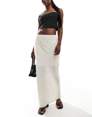 Brave Soul linen look maxi skirt in stone-White