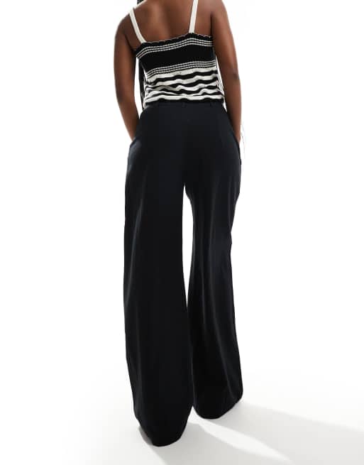 Brave Soul linen wide leg trouser in black, 3 of 5