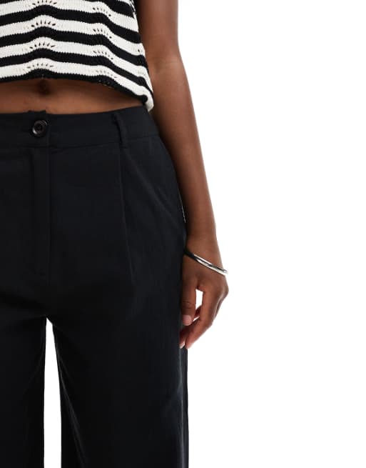 Brave Soul linen wide leg trouser in black, 4 of 5