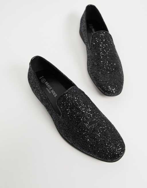 Brave Soul Loafers met glitter in zwart