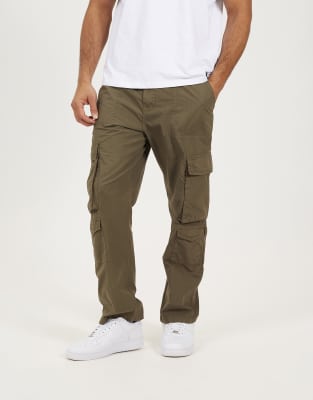 Locker geschnittene Cargohose aus Baumwoll-Popeline in Khaki-Grün Grün W50