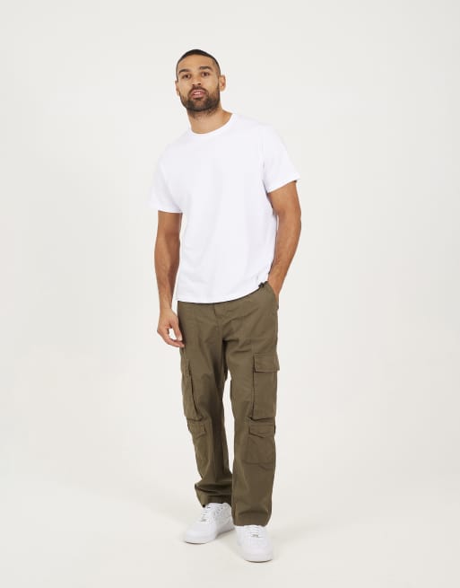 Brave Soul – Locker geschnittene Cargohose aus Baumwoll-Popeline in Khaki, 2 von 4
