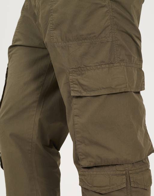 Brave Soul – Locker geschnittene Cargohose aus Baumwoll-Popeline in Khaki, 3 von 4