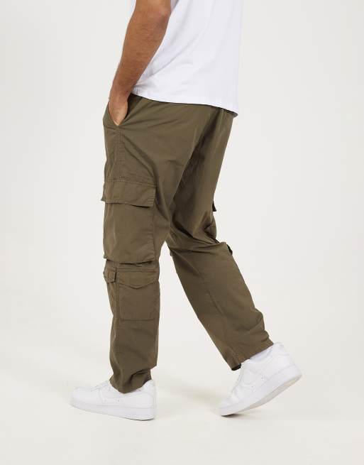 Brave Soul – Locker geschnittene Cargohose aus Baumwoll-Popeline in Khaki, 4 von 4