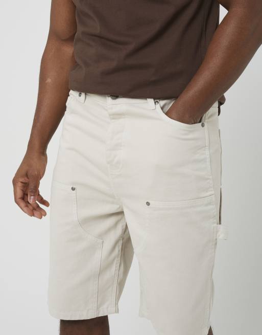 Brave Soul – Locker geschnittene Carpenter-Jeansshorts in Cremeweiß, 4 von 4