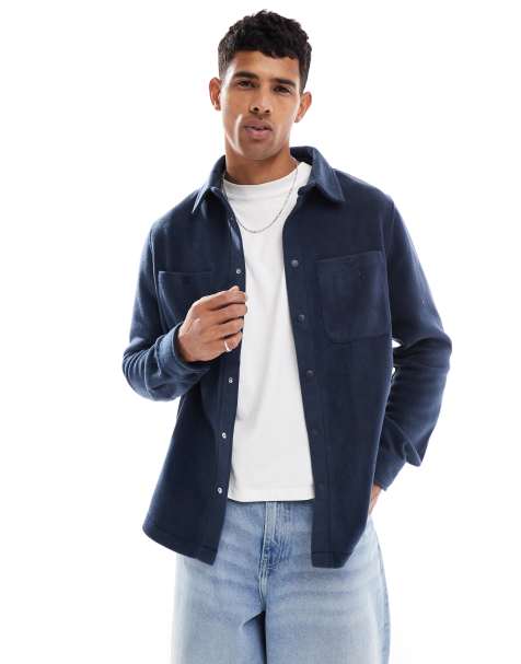 Brave Soul – Locker geschnittene Fleece-Hemdjacke in Marineblau - view 1