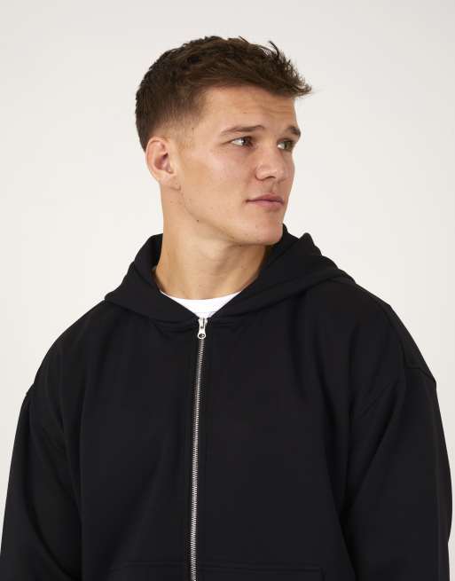 Brave Soul – Locker geschnittene Kapuzenjacke in Schwarz mit Reißverschluss, 4 von 4