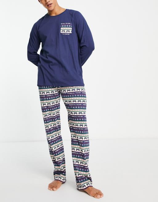 Brave Soul - Long Gaming - Pyjamaset met fairisle-print in marineblauw multi